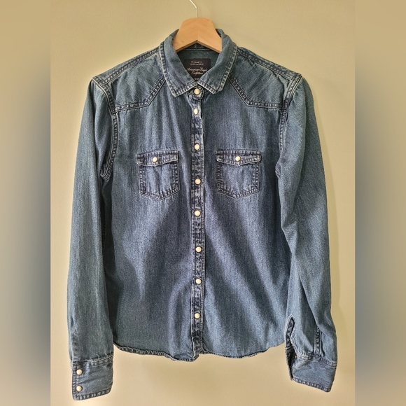 AE Long Sleeve Denim Snap Button-down Shirt - Picture 1 of 5